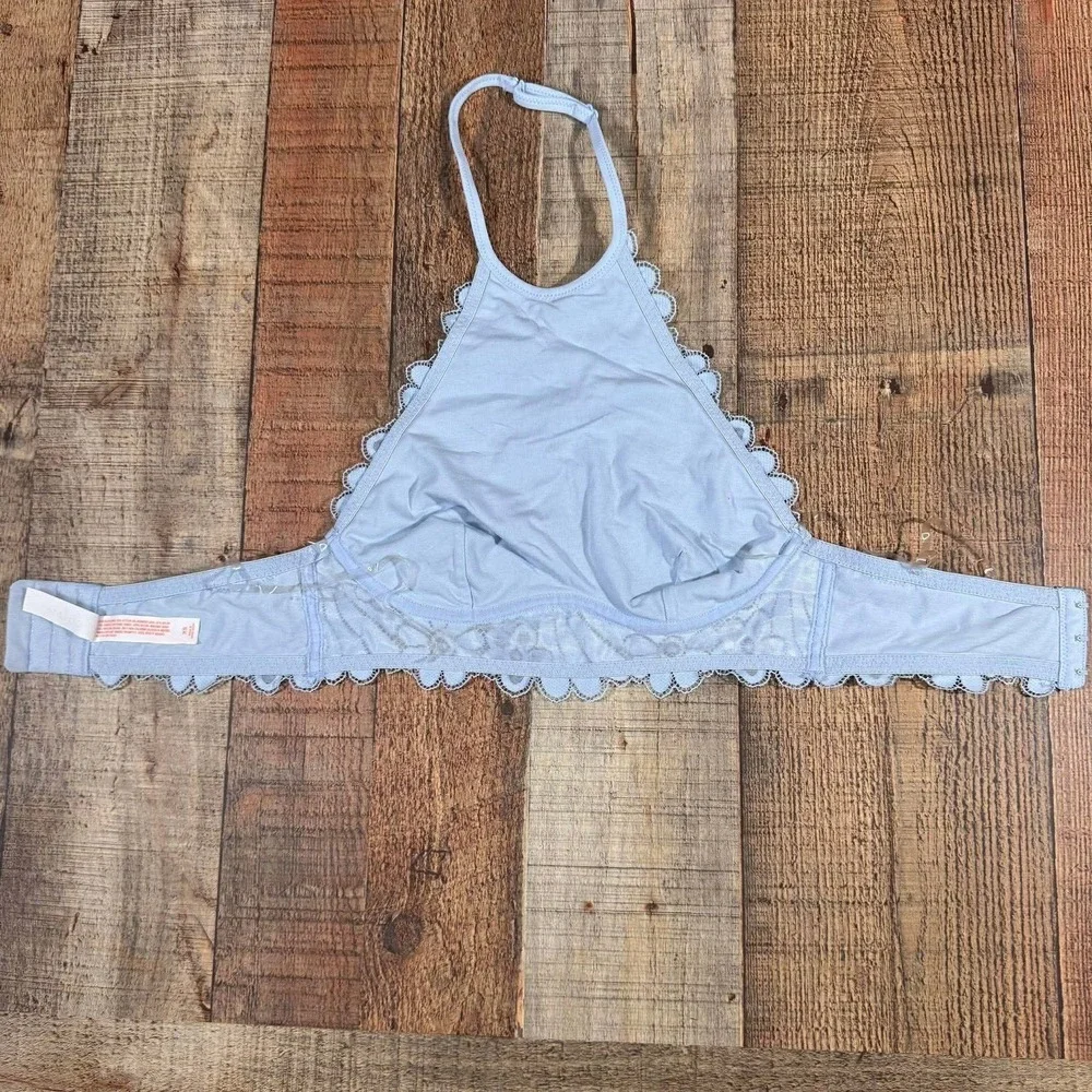 Colsie Light Blue Floral Lace High Neck Halter Bralette XS Feminine